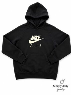 Nike Air Black Pullover Hoodie Large Swoosh Logo Fleece Sweatshirt